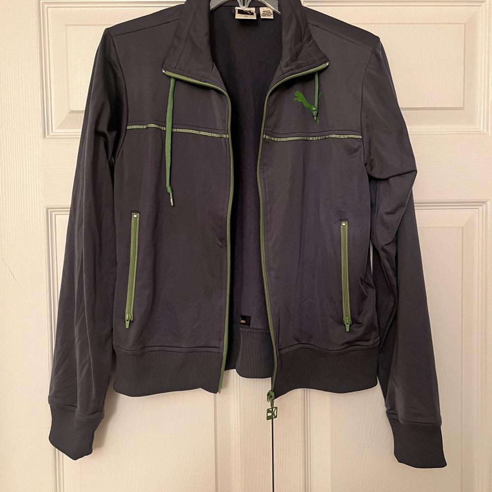 Puma Women’s  Dark Gray Windbreaker with Green Details